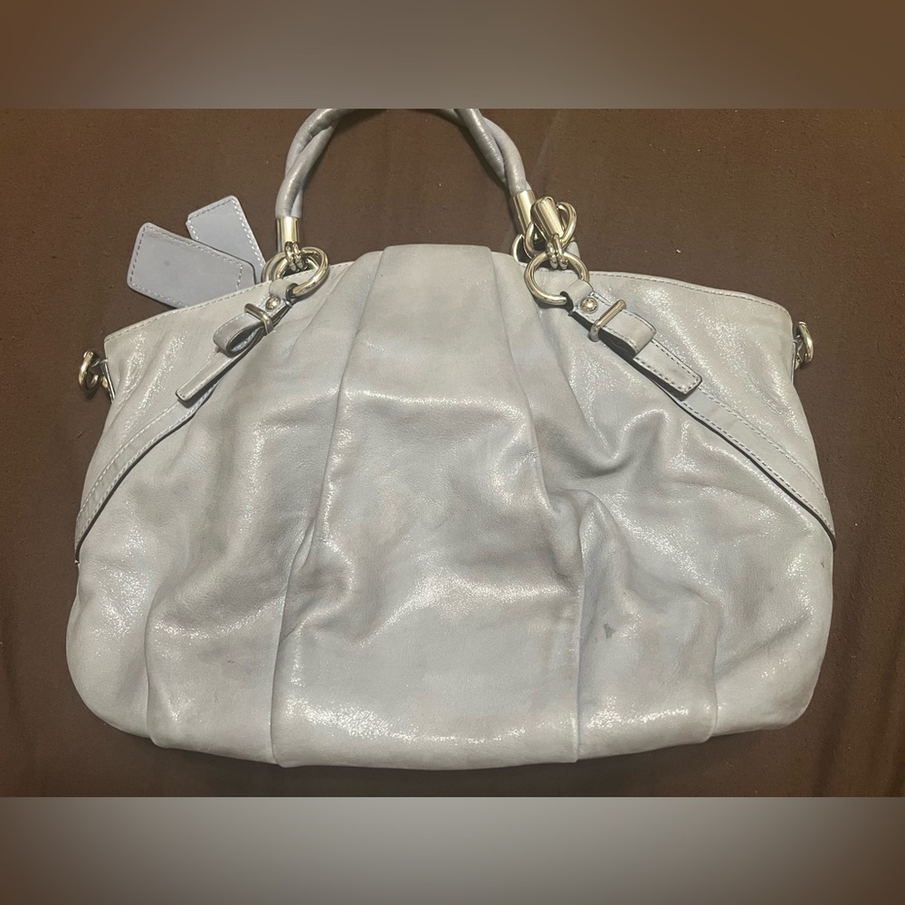 Coach Madison Sophia Shimmer Slate Gray Leather Handbag Model F22563 - Picture 4 of 11